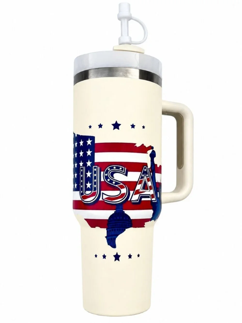 40 oz Patriotic USA Tumbler w/ Handle & Straw - Insulated Stainless Steel Mug